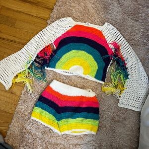 Colorful Crochet Top and Sleeve Set